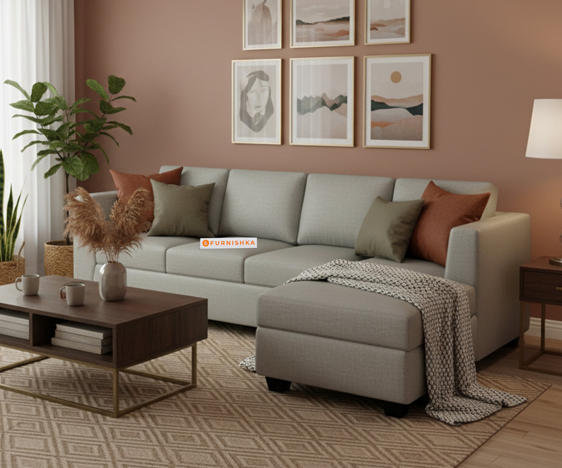 Oliver 3 Seater Sectional Sofa - RHS Light Beige - Furnishka 