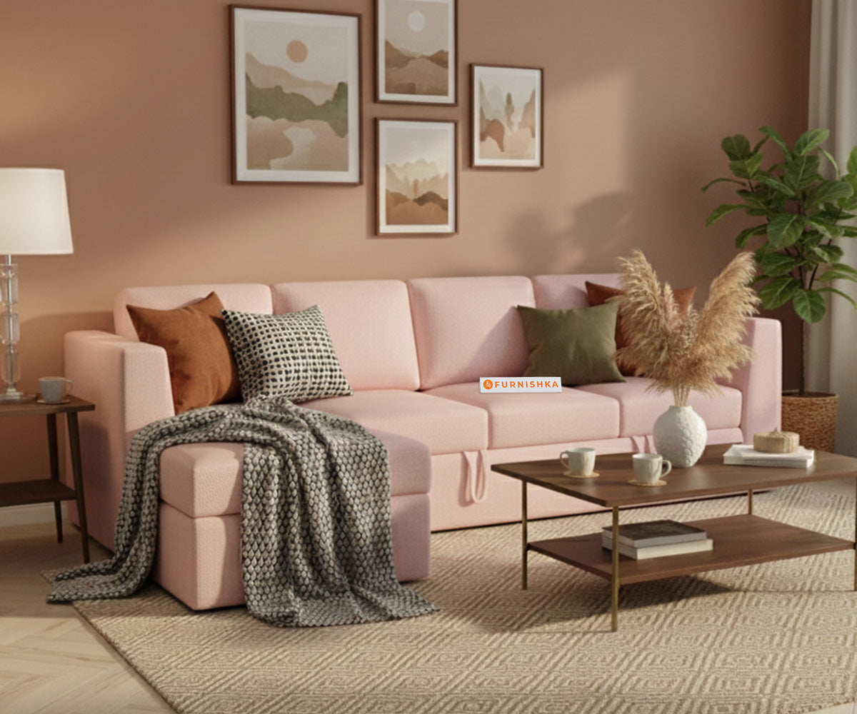 Oliver 3 Seater Sofa cum Bed - LHS  Flamingo Pink - Furnishka 