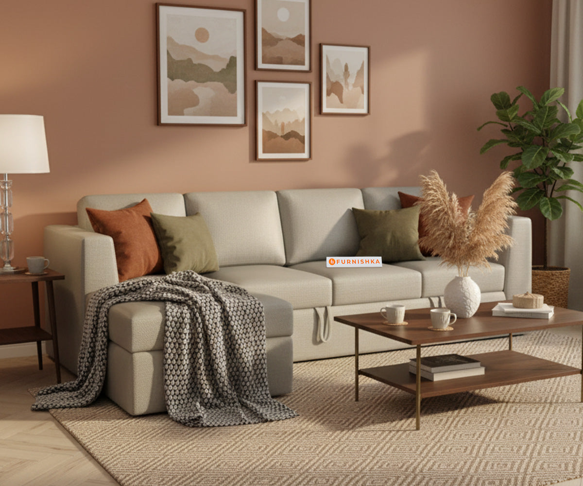 Oliver 3 Seater Sofa cum Bed - LHS Light Beige - Furnishka 