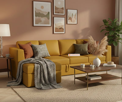 Oliver 3 Seater Sofa cum Bed - LHS  Mustard Yellow