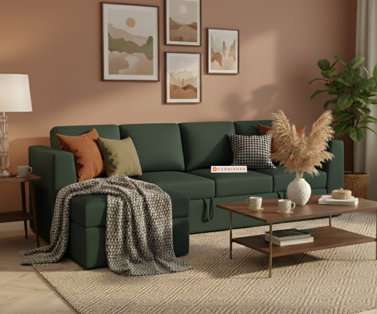 Oliver 3 Seater Sofa cum Bed - LHS Pine Green - Furnishka 