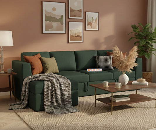 Oliver 3 Seater Sofa cum Bed - LHS Pine Green - Furnishka 
