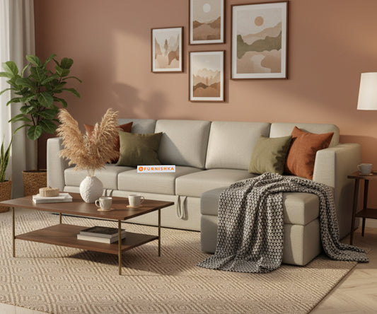 Oliver 3 Seater Sofa cum Bed - RHS Light Beige - Furnishka