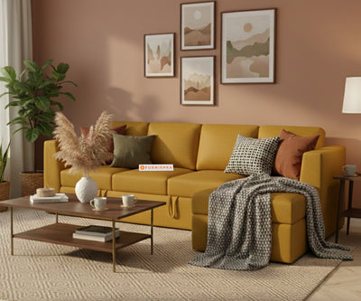 Oliver 3 Seater Sofa cum Bed - RHS Mustard Yellow