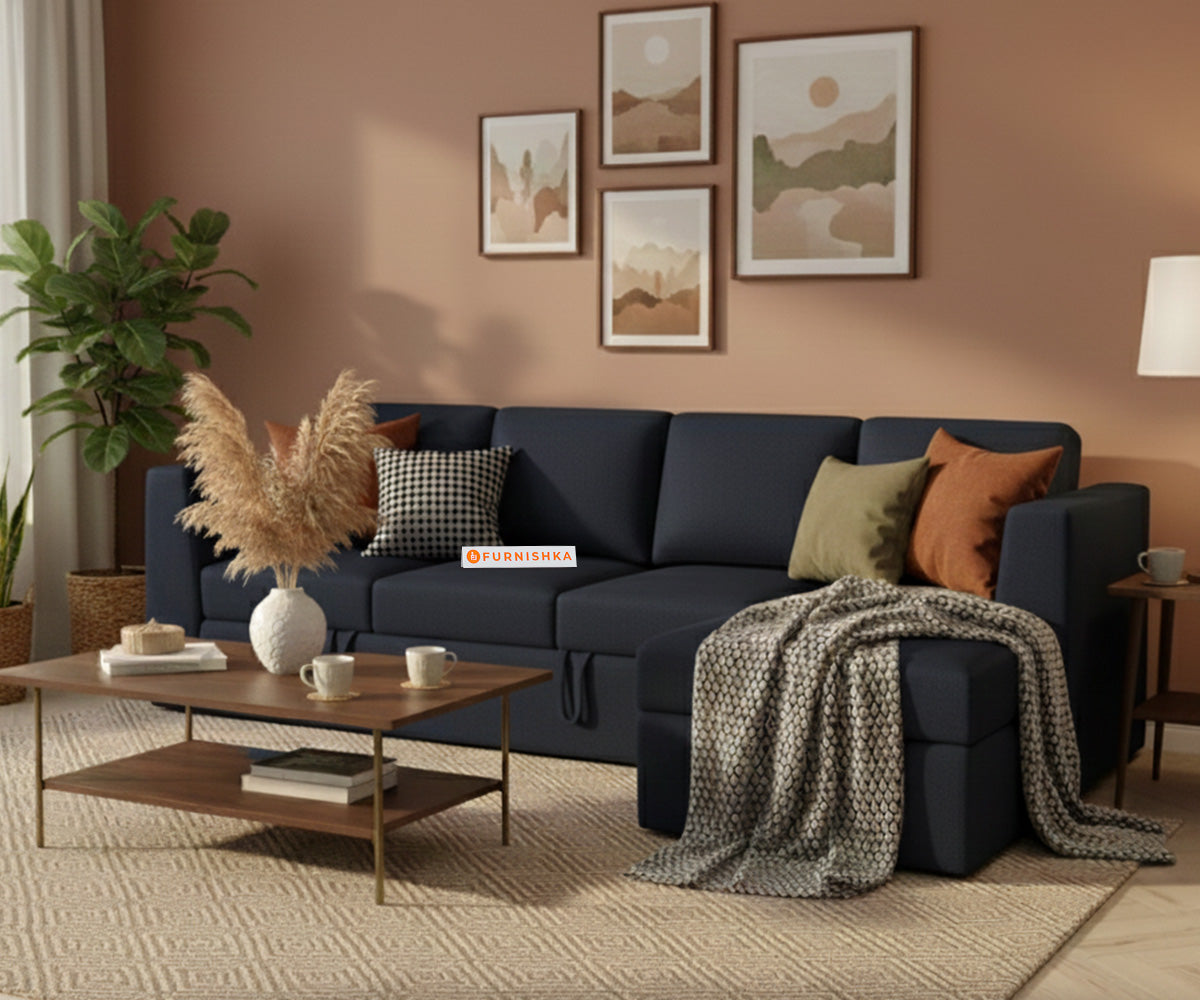 Oliver 3 Seater Sofa cum Bed - RHS Persian Blue - Furnishka 