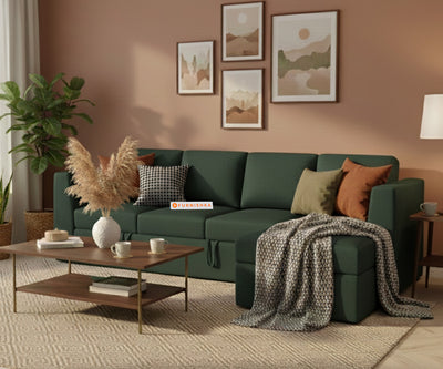 Oliver 3 Seater Sofa cum Bed - RHS Pine Green