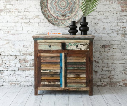 Olven Two Door with 2 Drawer Carved Frame Side Board Reclaimed - Furnishka
