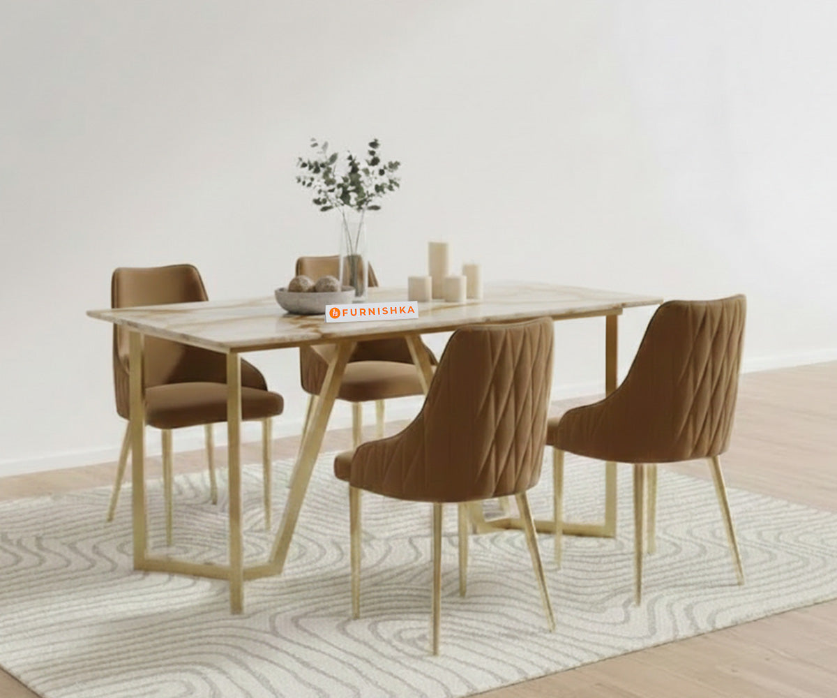 Olzaa 4 Seater Dining Set With Australian Onyx Top - With Nyla Chair - Furnishka 