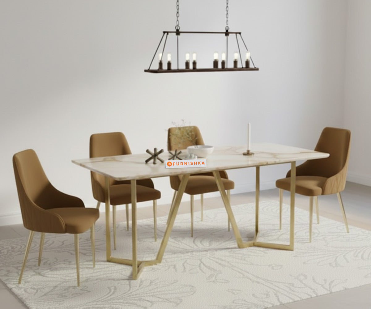 Olzaa 4 Seater Dining Set With Australian Onyx Top - With Nyla Chair - Furnishka 