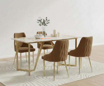Olzaa 4-Seater Dining Set with ROSALIA GOLD Marble Top and Nyla Chairs - Furnishka 