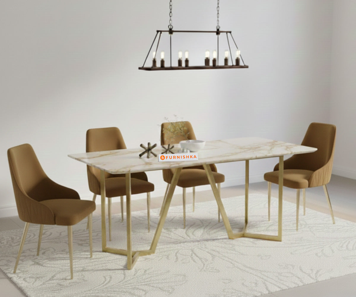 Olzaa 4-Seater Dining Set with ROSALIA GOLD Marble Top and Nyla Chairs - Furnishka 