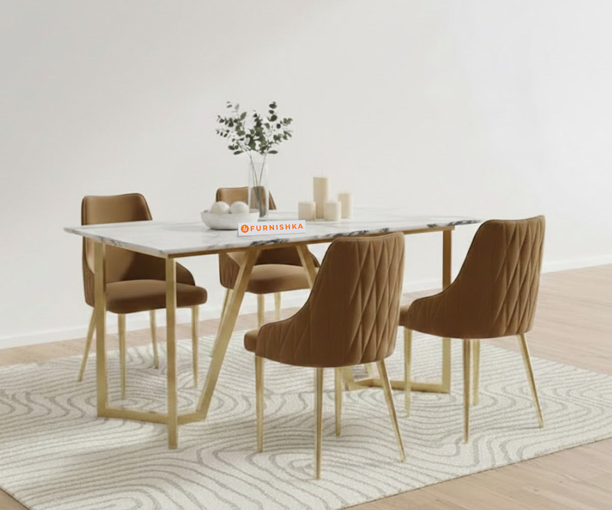Olzaa 4-Seater Dining Set with White Engineered Marble Table Top And  Nyla Chairs - Furnishka 