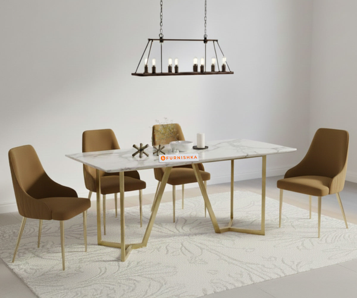 Olzaa 4-Seater Dining Set with White Engineered Marble Table Top And  Nyla Chairs - Furnishka 