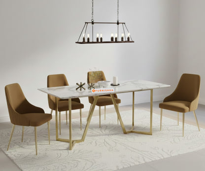 Olzaa 4-Seater Dining Set with White Engineered Marble Table Top And  Nyla Chairs - Furnishka 