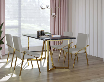 Olzaa 4 Seater Dining Sets with Black Engineered Marble Top