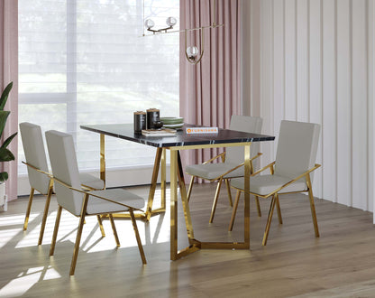 Olzaa 4 Seater Dining Sets with Black Engineered Marble Top - Furnishka 