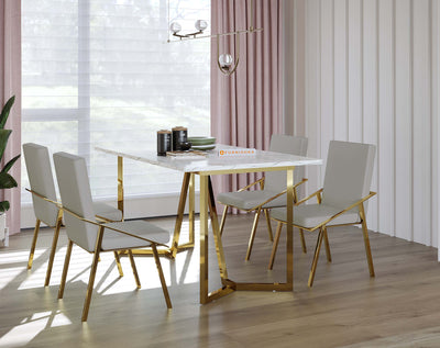 Olzaa 4 Seater Dining Sets with White Engineered Marble Top
