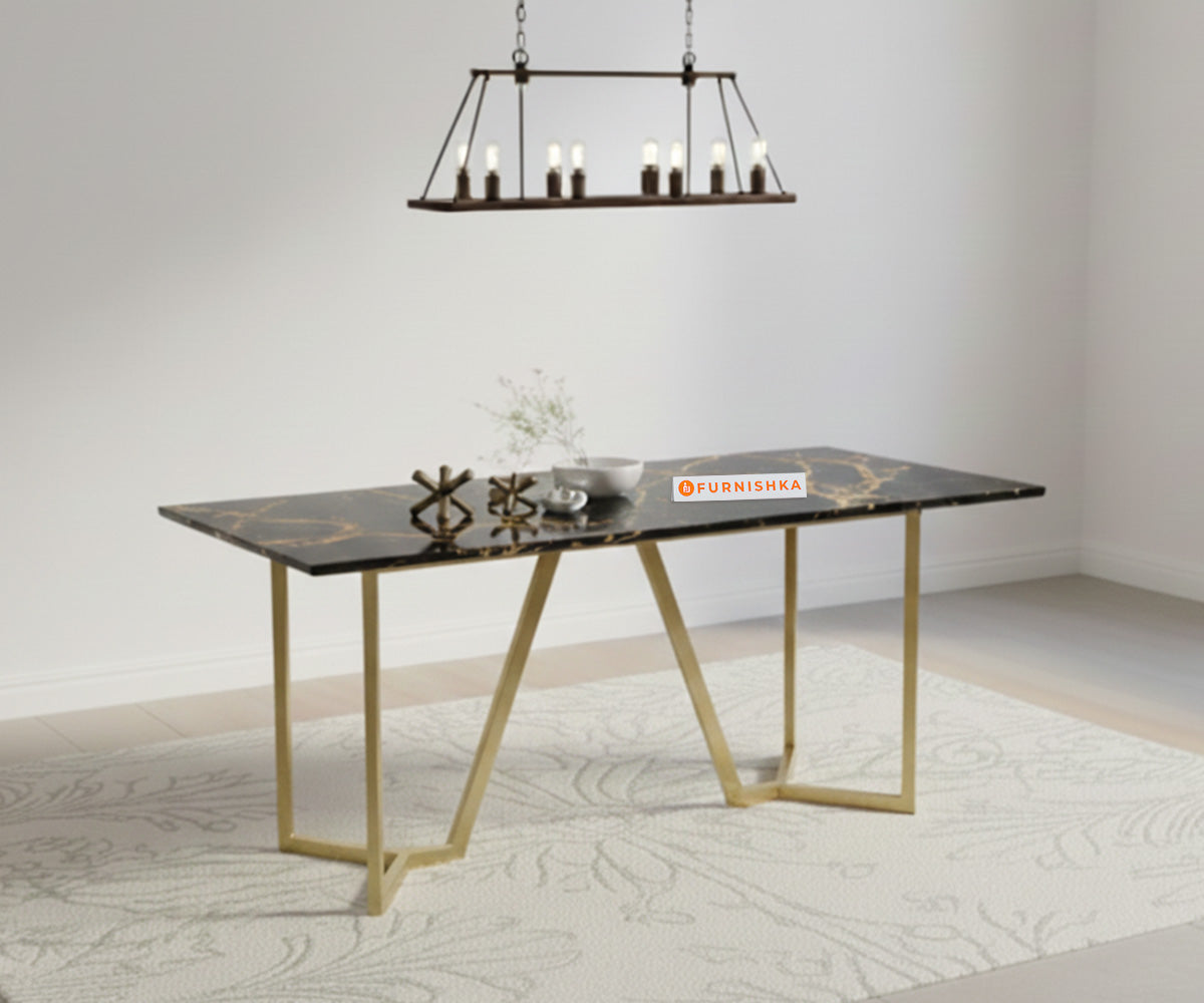 Olzaa 4-Seater Dining Table with Black Engineered Marble Table Top - Furnishka 