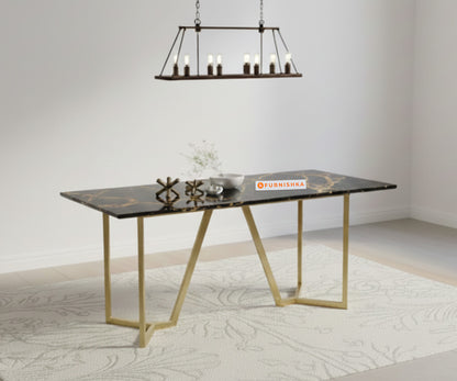 Olzaa 4-Seater Dining Table with Black Engineered Marble Table Top - Furnishka 