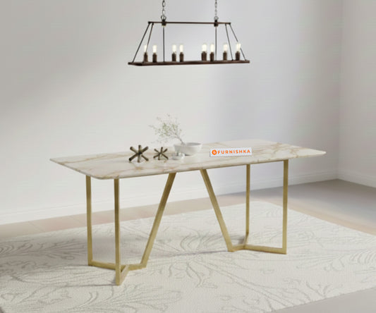 Olzaa 4-Seater Dining Table with ROSALIA GOLD Marble Top - Furnishka 