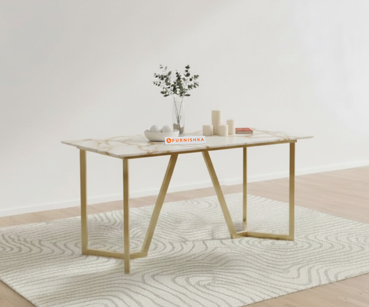 Olzaa 4-Seater Dining Table with Rosalia goldMarble Table Top - Furnishka