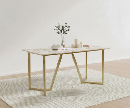 Olzaa 4-Seater Dining Table with Rosalia goldMarble Table Top - Furnishka