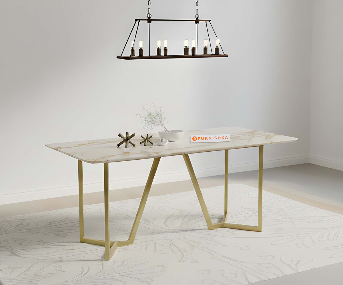 Olzaa 4-Seater Dining Table with Rosalia goldMarble Table Top - Furnishka