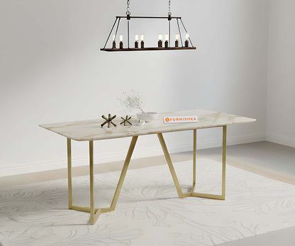 Olzaa 4-Seater Dining Table with Rosalia goldMarble Table Top - Furnishka