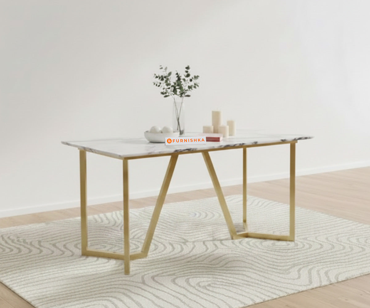 Olzaa 4-Seater Dining Table with White Engineered Marble Table Top - Furnishka 