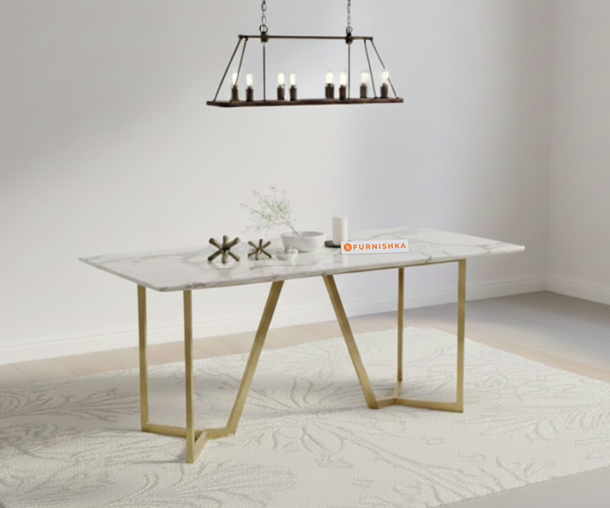 Olzaa 4-Seater Dining Table with White Engineered Marble Table Top - Furnishka 