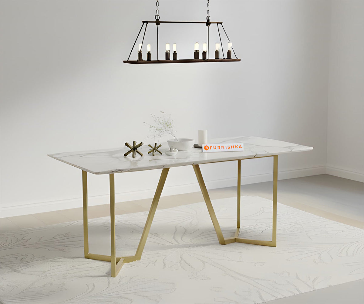 Olzaa 4-Seater Dining Table with White Engineered Marble Table Top - Furnishka