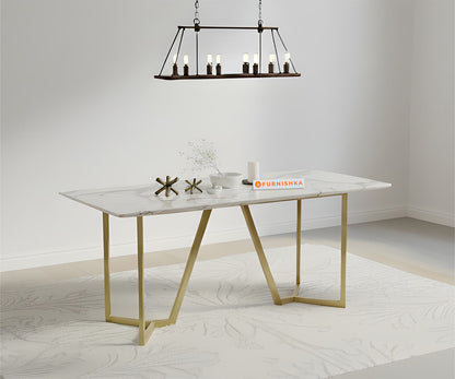 Olzaa 4-Seater Dining Table with White Engineered Marble Table Top - Furnishka