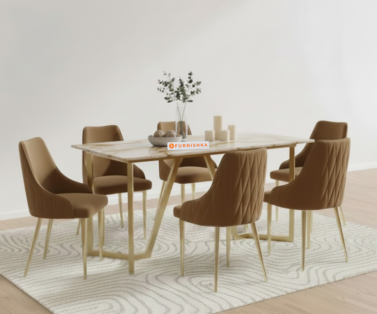 Olzaa 6-Seater Dining Set with Australian Onyx Table Top and Nyla Chairs - Furnishka 