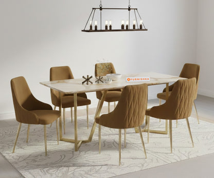 Olzaa 6-Seater Dining Set with Australian Onyx Table Top and Nyla Chairs - Furnishka 