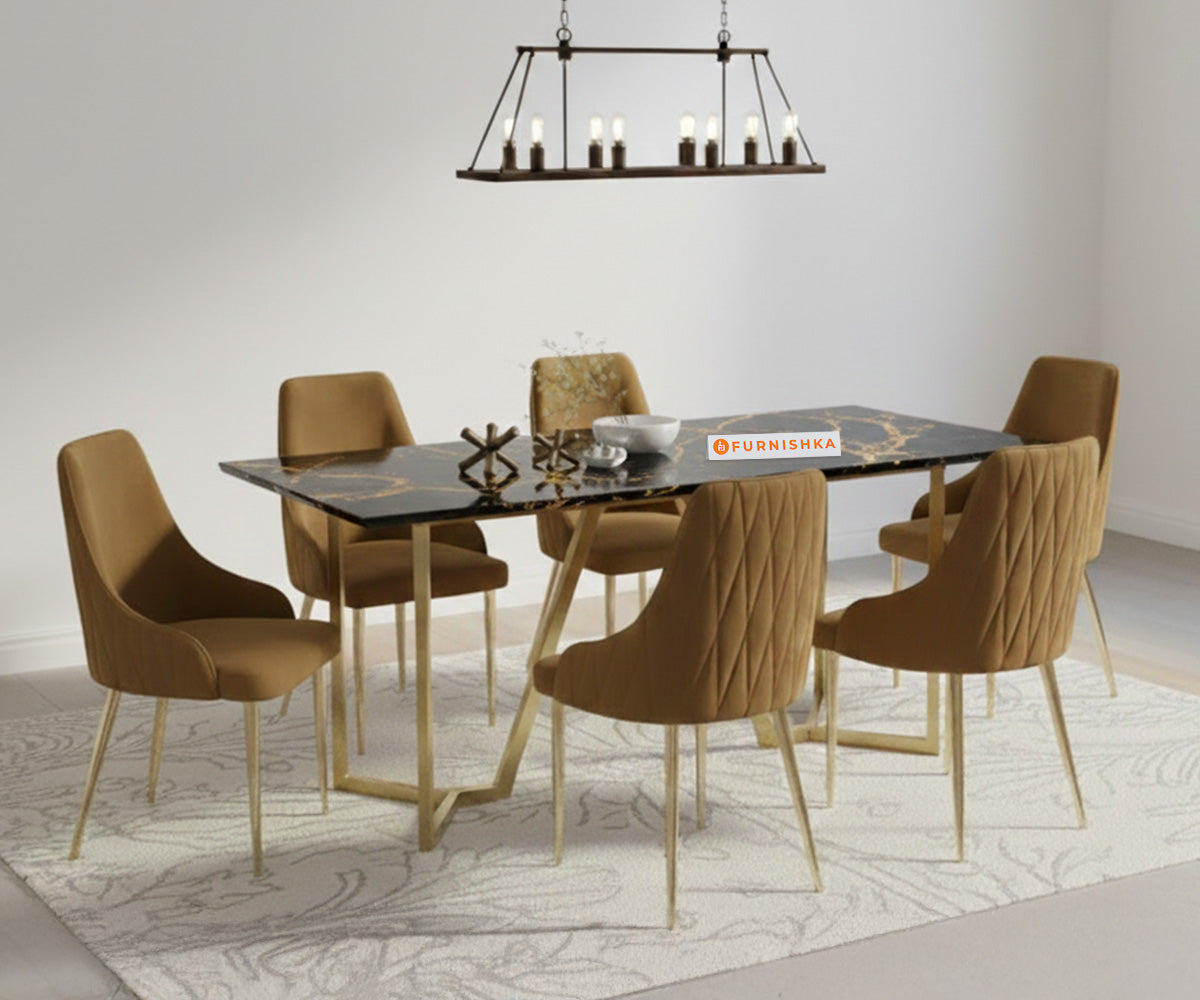 Olzaa 6-Seater Dining Set with Black Engineered Marble Table Top And  Nyla Chairs - Furnishka 