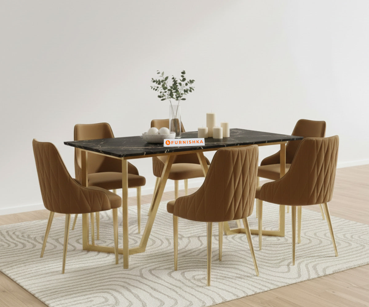 Olzaa 6-Seater Dining Set with Black Engineered Marble Table Top And  Nyla Chairs - Furnishka 