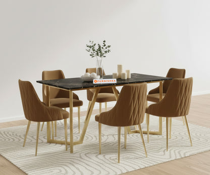 Olzaa 6-Seater Dining Set with Black Engineered Marble Table Top And  Nyla Chairs - Furnishka 