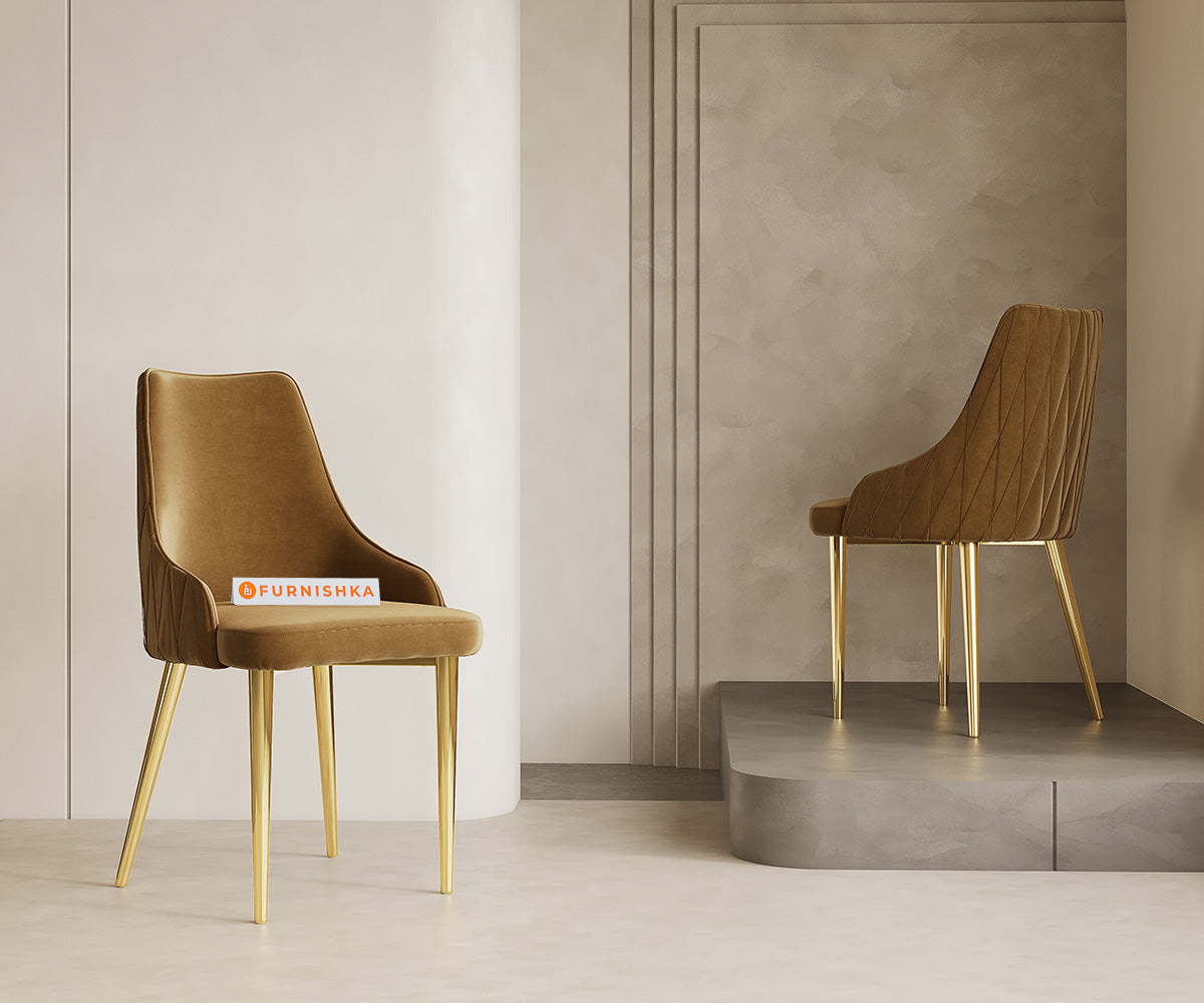 Olzaa 6-Seater Dining Set with ROSALIA GOLD Marble Top and Nyla Chairs - Furnishka 