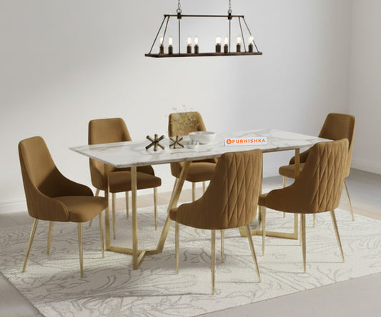Olzaa 6-Seater Dining Set with White Engineered Marble Table Top And  Nyla Chairs - Furnishka