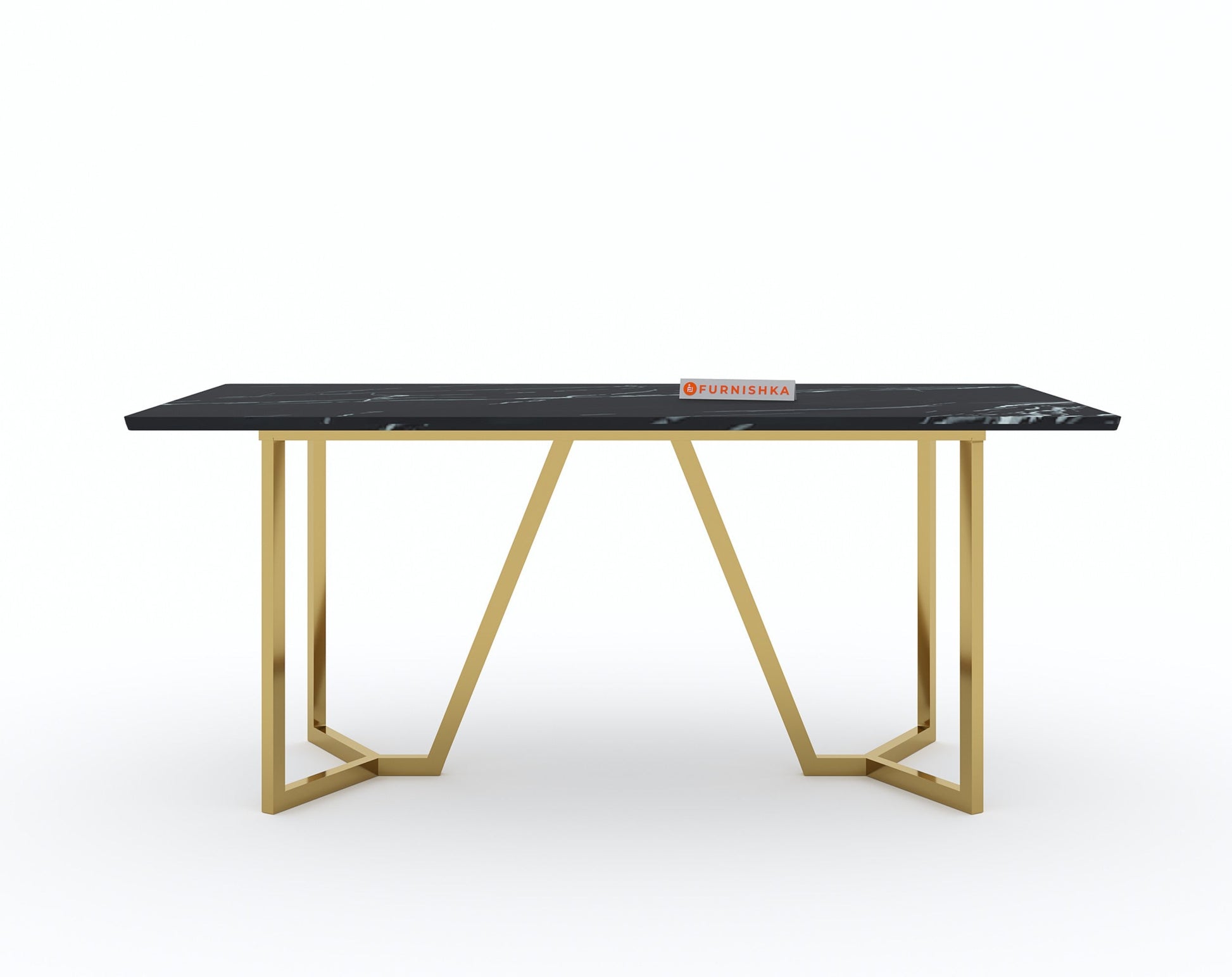 Olzaa 6 Seater Dining Sets with Black Engineered Marble Top - Furnishka 