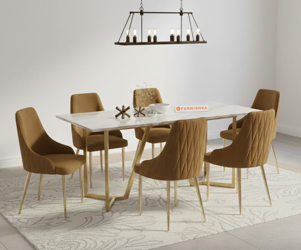 Olzaa 6 Seater Dining Sets with Indian Banswara Marble Top And Nyla Chairs - Furnishka 