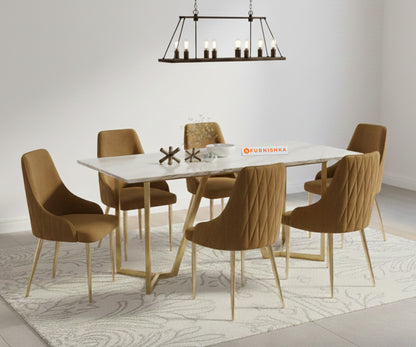 Olzaa 6 Seater Dining Sets with Indian Banswara Marble Top And Nyla Chairs - Furnishka 