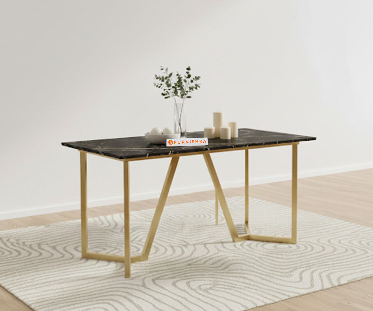 Olzaa 6-Seater Dining Table with Black Engineered Marble Table Top - Furnishka 