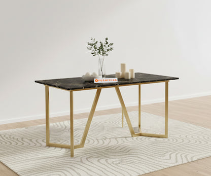 Olzaa 6-Seater Dining Table with Black Engineered Marble Table Top - Furnishka 