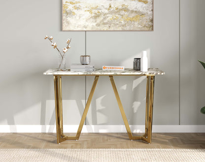 Olzaa Console Table with Green Choco Marble Top - Furnishka 
