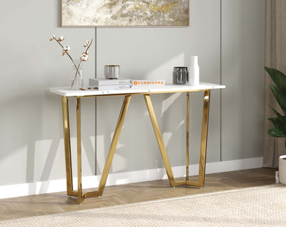 Olzaa Console Table with White Engineered Marble Top - Furnishka 