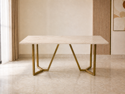 Olzaa Dining Table 6 Seater PVD Gold Base - Furnishka