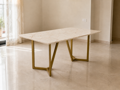 Olzaa Dining Table 6 Seater PVD Gold Base