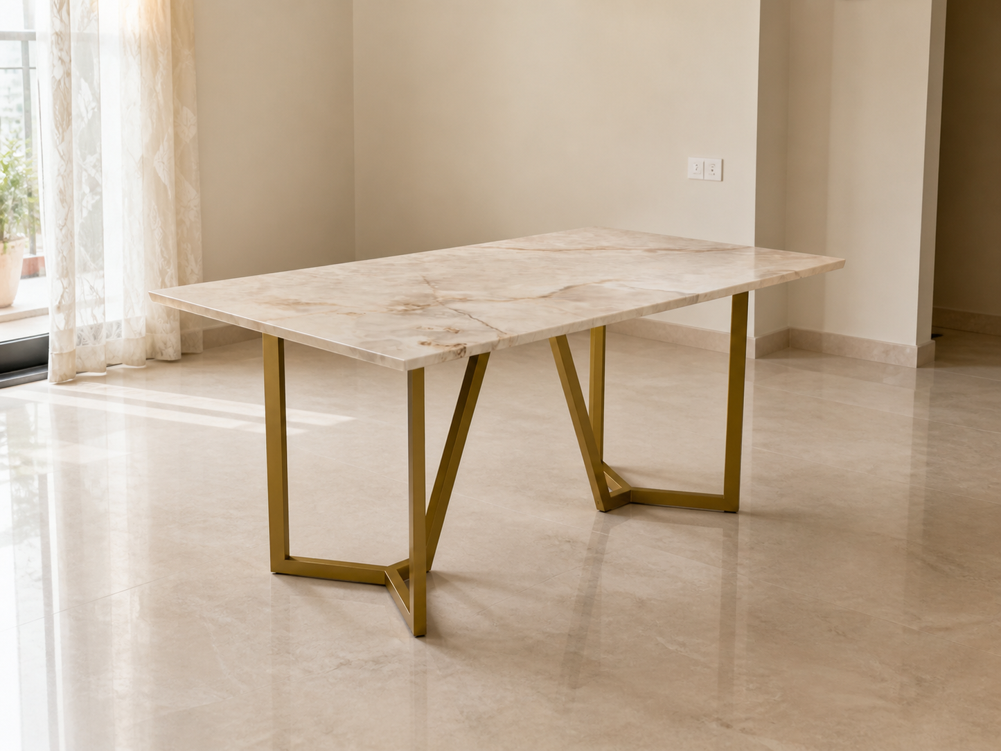 Olzaa Dining Table 6 Seater PVD Gold Base - Furnishka