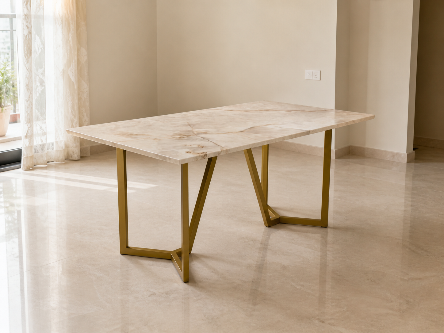 Olzaa Dining Table 6 Seater PVD Gold Base - Furnishka